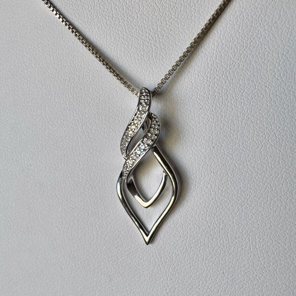 Sterling Silver Genuine Diamond Infinity Pendant 18” Box Chain Necklace 925 SUN